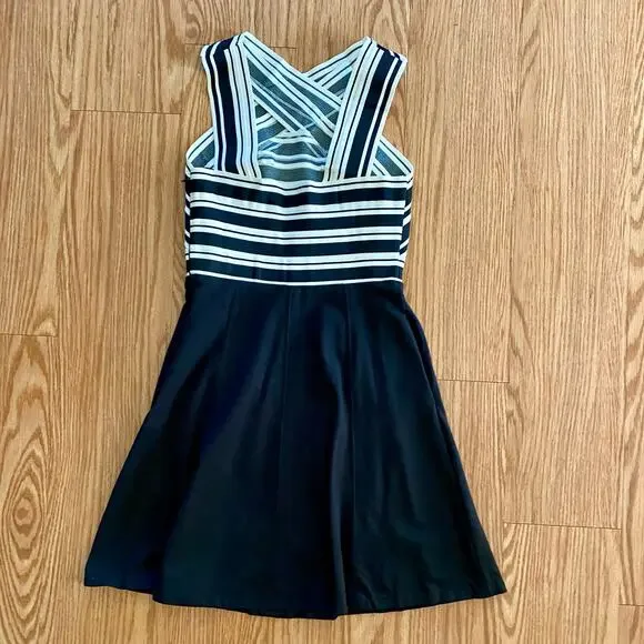 Anthropologie Maeve Black White Crosswise Stripe Fit & Flare Mini Dress Womens 6 - Picture 8 of 15